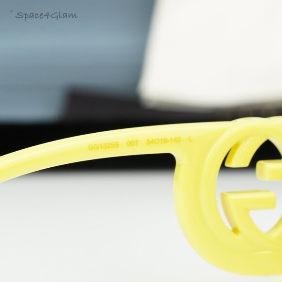BRAND NEW Gucci GG1325S 007 Acid Yellow Brown Rectangle Unisex Sunglasses - Picture 7 of 9